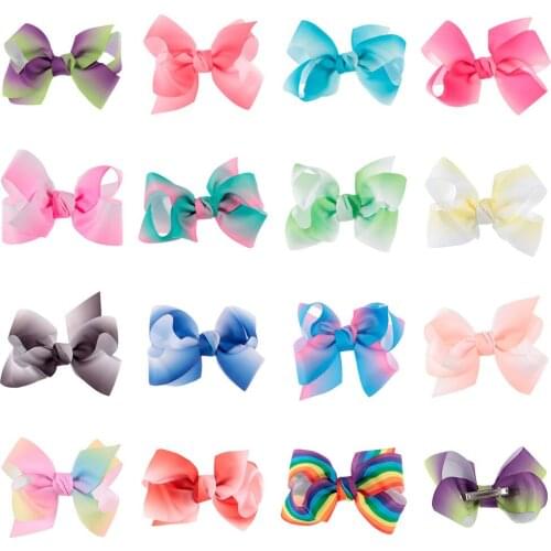 15pcs/lot Baby Girls Gradient Bows Hair Clip Handmade Grosgrain Ribbon Hairpins Children Photography Props Christmas Gifts