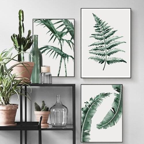 Watercolor Tropical Plants Decorative Painting Posters Modern Wall Art Leaf Canvas Nordic White And Green Room Decor Pictures