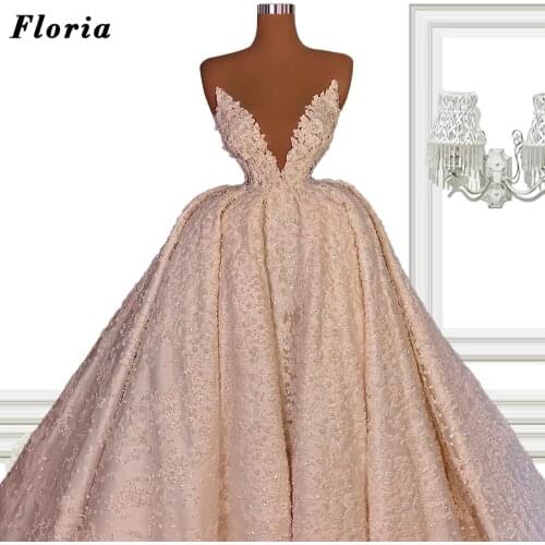 Haute Dubai Couture Ball Gown V Neck Wedding Dresses Customized Beaded Bride Dress 2021 Long Bridal Gown Arabic Vestido De Noiva