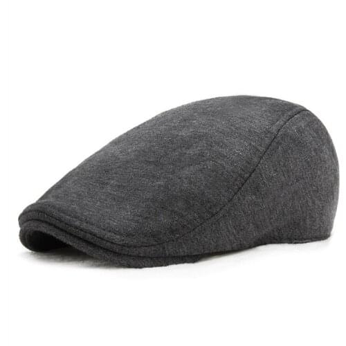 Mens hat autumn and winter outdoor leisure peaked caps women retro British pure color beret hats