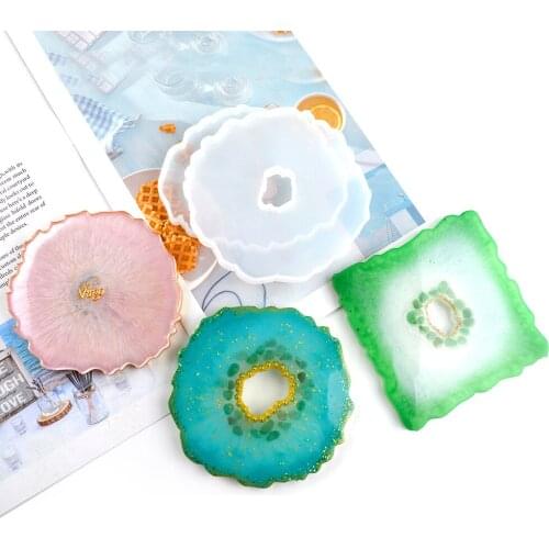 Shiny Gold Leaf Flake + Irregular Wave Coaster Resin Molds Silicone Casting Pendant Agate Glue Mould Tool DIY Accessories