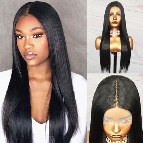 Beautiful Diary Long Straight T Part Synthetic Hair Wigs Black Color Futura Synthetic Hair Lace Frontal Wig for Black Women
