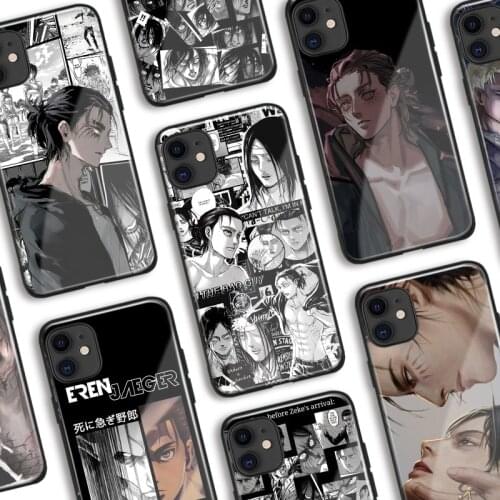 Shingeki no Kyojin Eren Yeager Glass Soft Silicone Phone Case Cover Shell For iPhone SE 6s 7 8 Plus X XR XS 11 12 Mini Pro Max