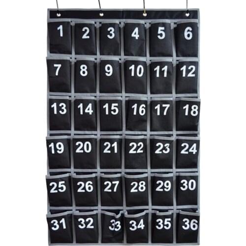 Cell Phone Classroom Holder,Eamay Numbered Classroom Pocket Charts, Hanging Wall Organizer with 4 Metal Hooks and Pockets 36