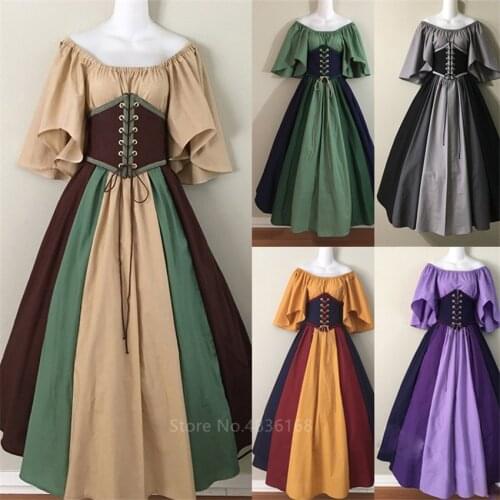 Palace Medieval Costume Women Halloween Dress Vintage Victoria 2PCS Vintage Carnival Party Long Robe Cosplay Fancy Clothing