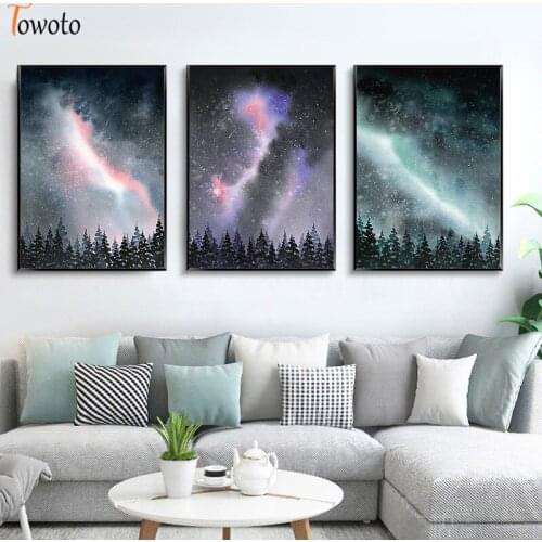 Galaxy Landscape Canvas Poster For Living Room dreamlike Wall Art Purple Green Star Sky Home Deocrative Picture Decor Design