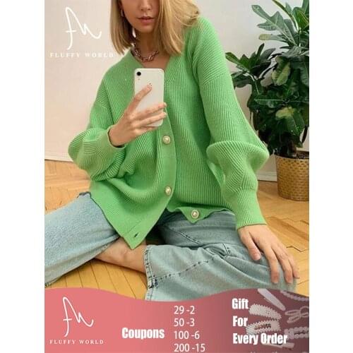 Casual Long Knitted Cardigan Womens Sweaters V-Neck Pearl Buttons Oversized Sweater Solid Color Basic Lady Knitwears Coat