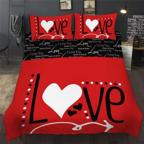 Wongs bedding Love Heart Bedding Set Red Color Duvet Cover Pillowcase Bedclothes Home Textiles