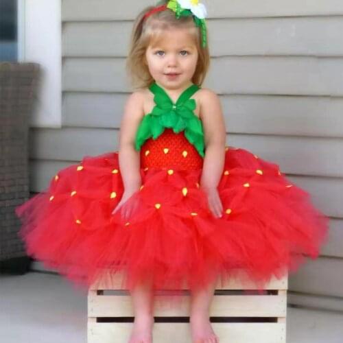 Red Green Strawberry Girls Tutu Dress Infant Baby 1st Birthday Party Photography Prop Dresses Kids Carnival Performance Costumes