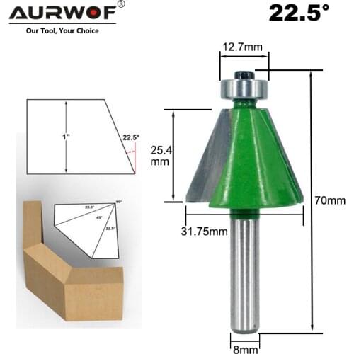 LAVIE 1pc 8mm Shank Chamfer Router Bit 22.5 Degree Bevel Edging Milling Cutter for Wood Woodorking Machine Tools MC02110-22.5