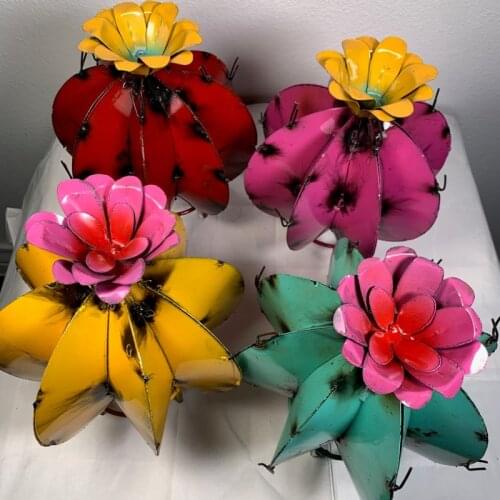 Metal Cactus For Garden Lawn Ornaments Rustic 11X9" Garden Figurines For Outdoor Patio Yard Home Decoration 2021 Garden Supplies