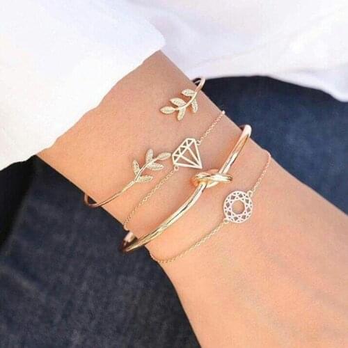 Fashion Fashion Personality Korean Bohemian Leaf Leaf Knotted Womens Bangle Bracelet Set Womens Jewelry