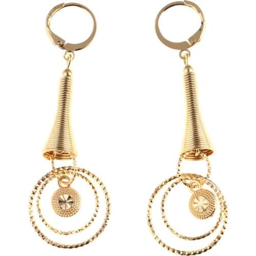24K Gold Color Trendy Round Earrings for Women Australia Zealand Indonesia Nigeria Congo Party Jewelry Gifts