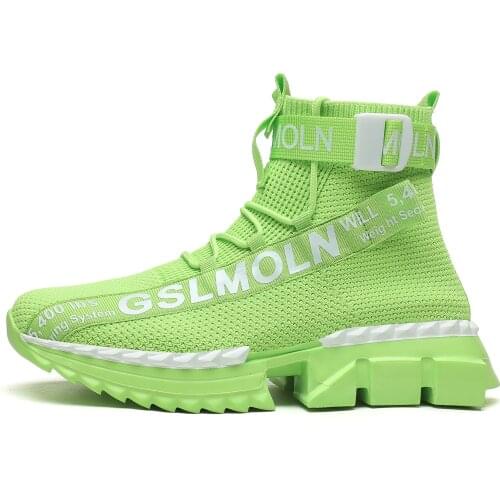 2021 Mens Fashion Flying Knit High-top Platform Sneakers Mens Shock Absorption Non-slip Jogging Casual Shoes Zapatos De Hombre