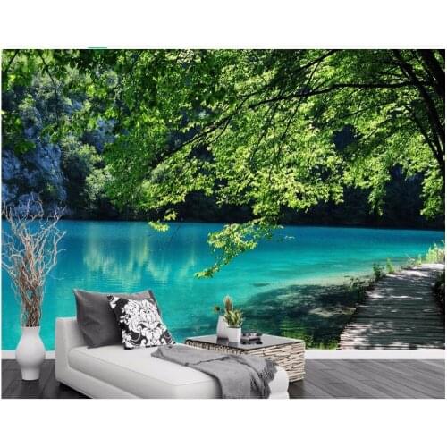 3d wall murals wallpaper for walls 3 d photo wallpaper Blue lake natural scenery tv background wall home decoration living room