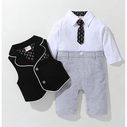 New Baby Clothes Spring and Autumn Clothes Newborn One-piece Vest Two-piece Gentleman Crawling Clothes Boy Warm Autumn Clothes