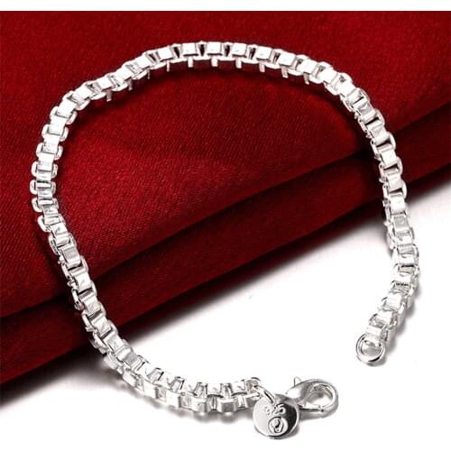 New Design 925 Silver 4mm Square Box Bracelet For Female Anniversary Party Wedding Fashion Jewelry