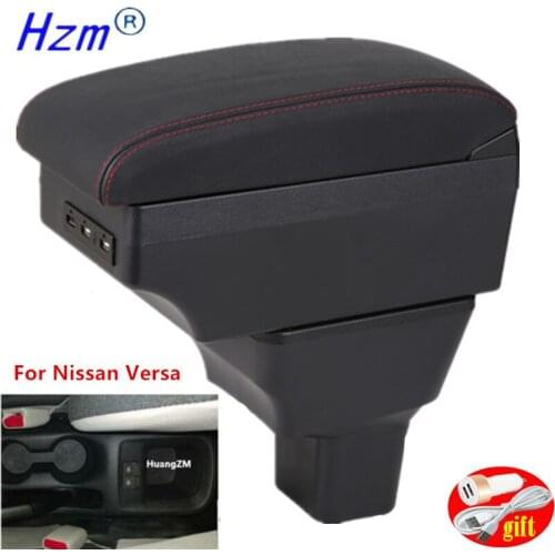 For Nissan Versa Armrest Box Almera 2020 Central Console Storage Box Ashtray Cup Holder PU Leather USB Charging LED
