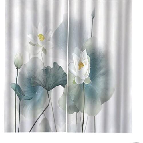 Clear and Simple Chinese Style Lotus leaf Curtain For Living room bedroom Custom any size