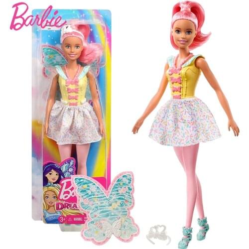 12 Inch Barbie Dreamtopia Fairy Doll with A Colorful Candy Theme Pink Hair and Wings for Kids Gift 3 To 7 Year Olds FXT03