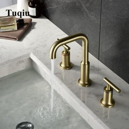 Bathroom Basin Faucet 8 inch Widespread Lavatory Mixer Tap Brass Three Hole Sink tap Brush gold black sink faucet