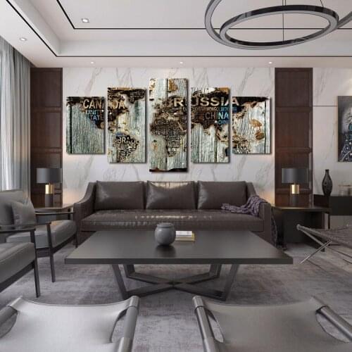 Modern Abstract The World Map New Style 5 Pieces Canavs Painting Wall Picture for Home Decoration