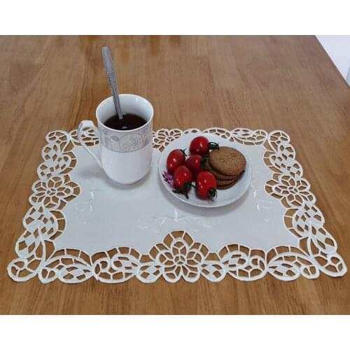 Embroidered Handmade Satin Cutwork Fabric Rectangular Placemat Cup Mug Tea Coffee Coaster Kitchen Dinner Table Place Party Pad