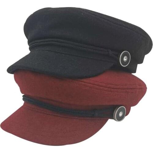 Women Hats Solid Plain Octagonal Newsboy Fashion Cap Ladies Casual Warm Winter Beret Female Caps with Buttons Decoration