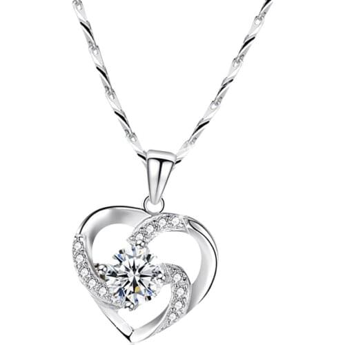 Women Elegant classic Love Heart Pendant Shiny All-match Charm Necklace Pendant Jewelry Gift
