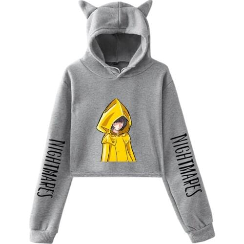 Anime Little Nightmares 2 Creative Hoodie Cat Cropped Hooded Coats Female Sweatshirt Casual Crop Top Womens Hoodie Game Tops