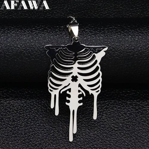 Gothic Skull Stainless Steel Statement Necklace Women Big Long Silver Color Necklaces Pendants Jewelry collar mujer N3022S02