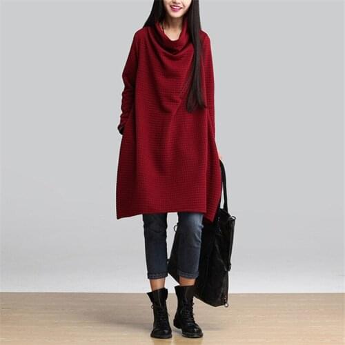 2019 autumn and winter new Korean womens dress plus size loose women long-sleeved solid color round neck was thin dress female