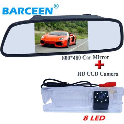 LCD 5" car rearview mirror monitor+car backup camera 8 led lights use for Nissan March for Renault Logan for Renault Sandero