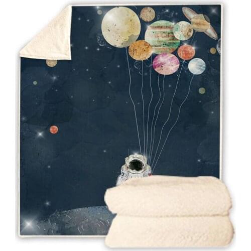 Starry Sky Galaxy Funny Character Blanket 3D Print Sherpa Blanket on Bed Home Textiles Dreamlike Style 09