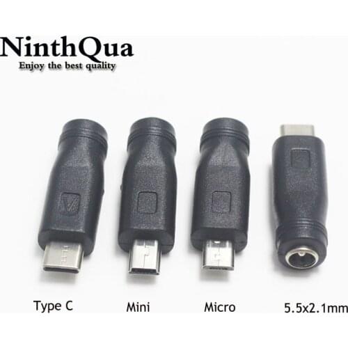 1pcs DC 5.5 x 2.1 mm Female to Type C Mini Micro USB Male 5 Pin DC Power Plug Connector Adapter for V8 V3 Android