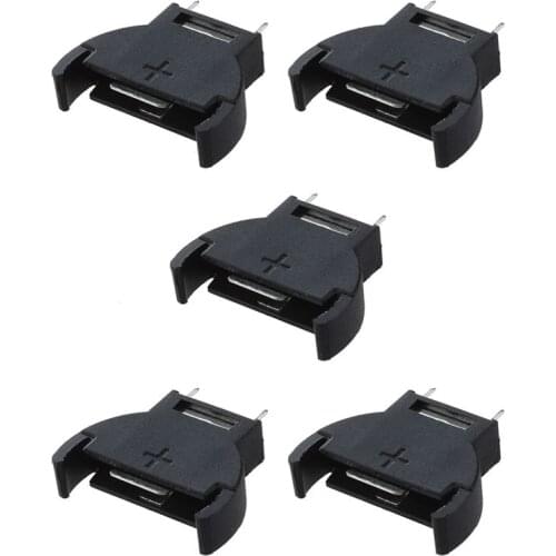5 Pcs Black Plastic CR2032 Cell Button Lithium Battery Sockets Holder