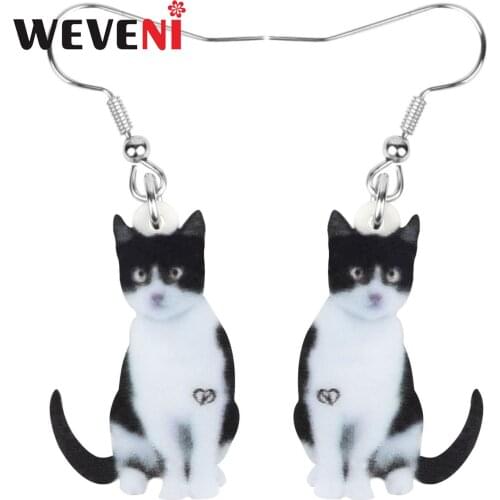 WEVENI Acrylic Sitting Cow Cat Earrings Realistic Cute Kitten Pet Animal Dangle Drop For Women Girls Kids Classic Gift Jewelry