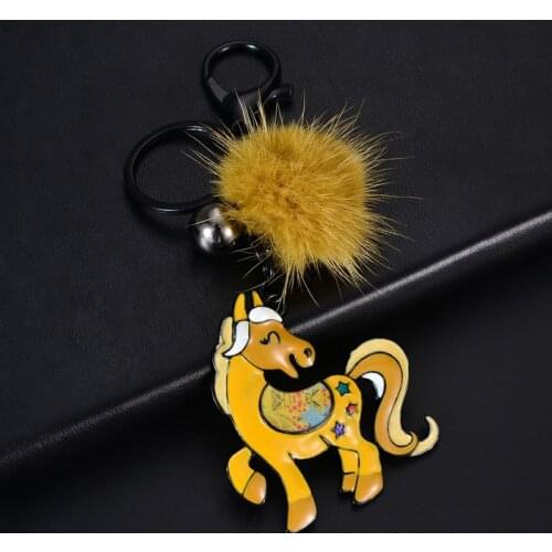 D&Rui Jewelry 2019 Hot Creative Animal Keychain for Men Kids Woman Trendy Charms Cartoon Horse Pompon Metal Keyring Key Chain