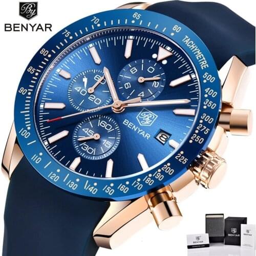 BENYAR Luxury Mens Watch Top Brand Quartz Watch Mens Business Rubber Waterproof Military Watch for Boyfriend Couple Wristwatch