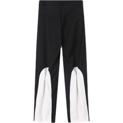 Black And White Contrast Stitching Casual Pants Mens Business Trousers Nightclub Stage Hair Stylist Catwalk Pants