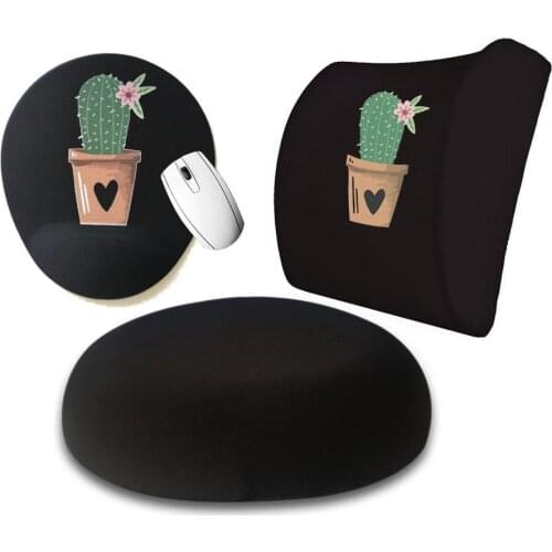 Custog Memory Foam Visco Waist Support Pillow Seating Cushion and Mouse Pad Set Of 3 For Office Chair Orthopedic Cactus