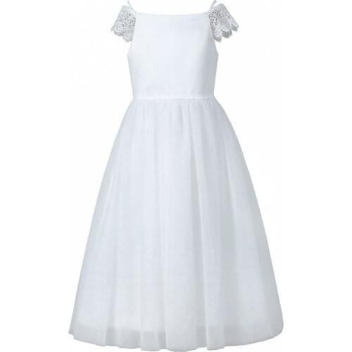 Kids girl lace banquet ball gown long skirt white simple elegant princess wedding childrens communion dress