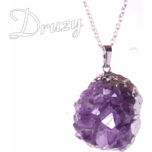 Druzy Irregular Random Natural Amethysts Quartz Geode Cut Necklace Crystal Piont Stone Pendant Drusy Healing 1pcs