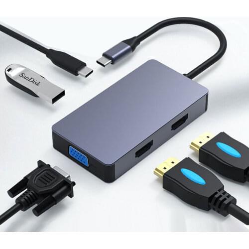 Dual HDMI port USB C hub Type C to 5 port VGA USB3.0 High Speed usb support 6Gbps For MacBook pro Laptop docking station