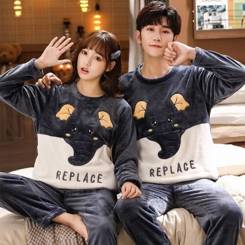 Flannel Flano Casual Pullover Long Sleeve Trousers Boy Girl Pajama Jammies Winter Couples Lovers O-Neck Nightwear Pyjamas hde
