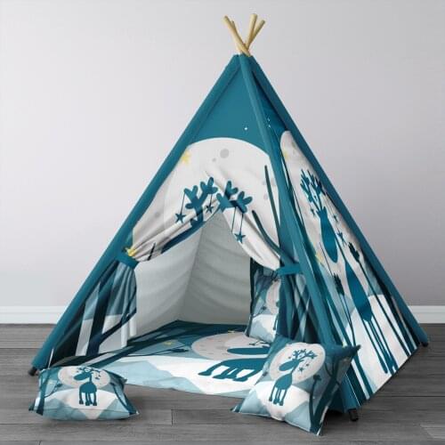 Play Tent for Kids Wigwam Portable Indoor Playground Tents Children Bedrooms Dark Blue Deer Moon Model 1346