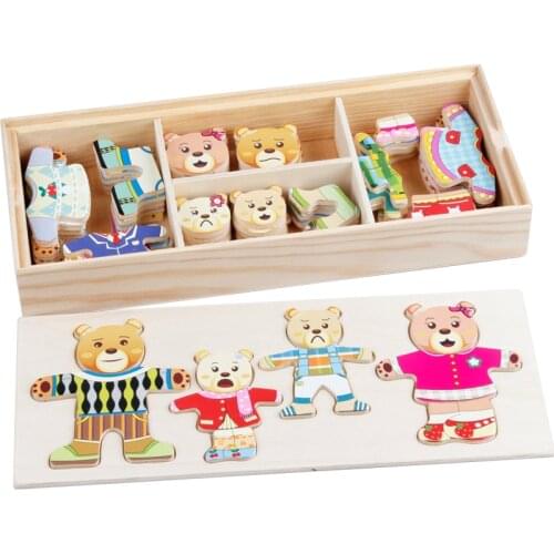 Montessori Toys Educational Wooden Materials for Children Early Learning Intelligence Bear Change Clothes Games