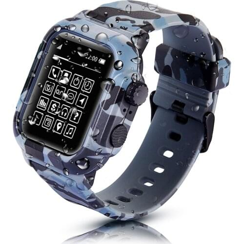 Camouflage Waterproof Protective Case Cover for Apple Watch SE Band Series 6 5 4 3 Sport Silicone Strap 44mm 40mm 42mm Bracelet