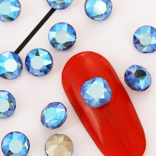 Drop Oval Crystals Glue On Nails Pointback Rhinestones Blue Color Shiny DIY Accessories High Quality Glass Loose Stones