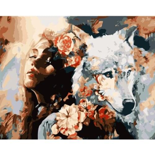 Painting By Numbers DIY Dropshipping Big size Flowers white wolf and beau Animal Canvas Room Decoration Art picture Child Gift